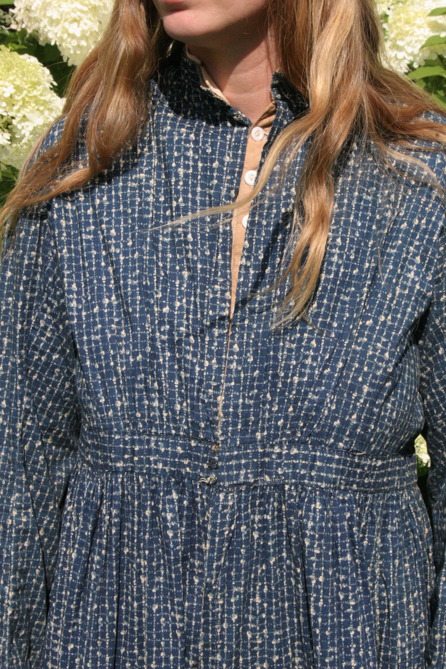 Antique victorian calico blue house dress