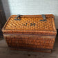 Antique French railway wicker trunk with initials JB | metal latches