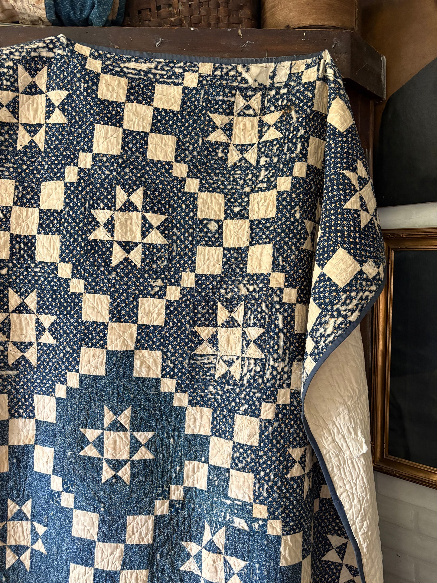 Early Antique star pattern quilt | indigo blue