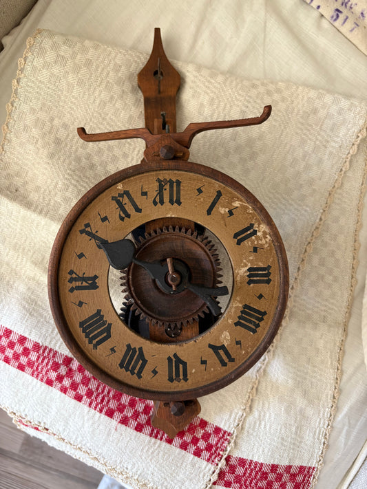 Vintage folk art wooden clock by “BOTT”
