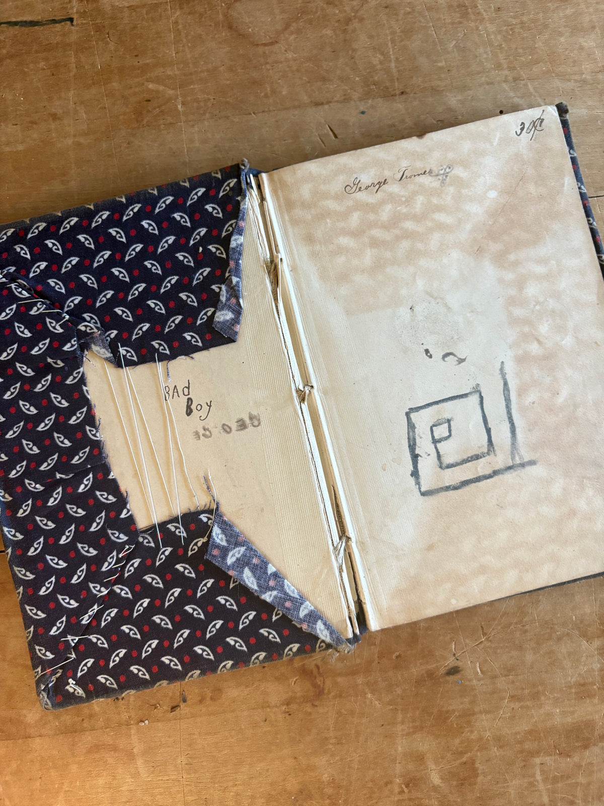 Antique early fabric covered school book