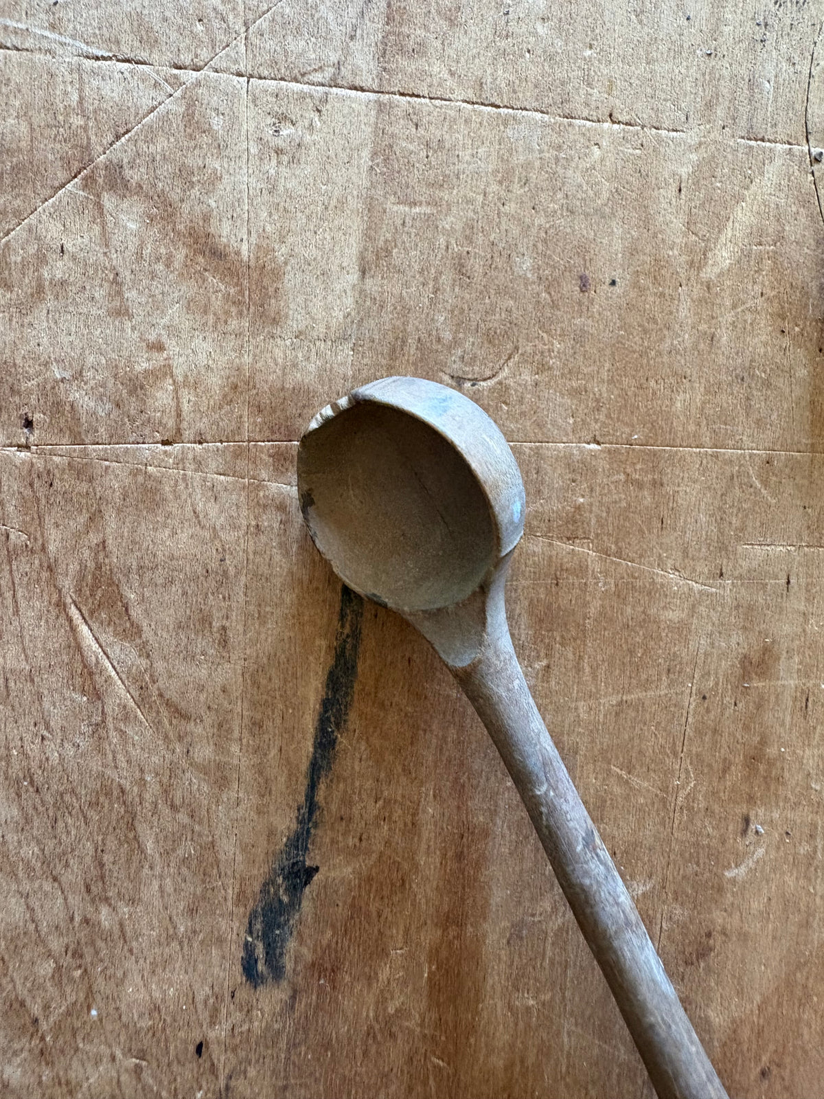 Antique primitive chunky wooden salt spoon
