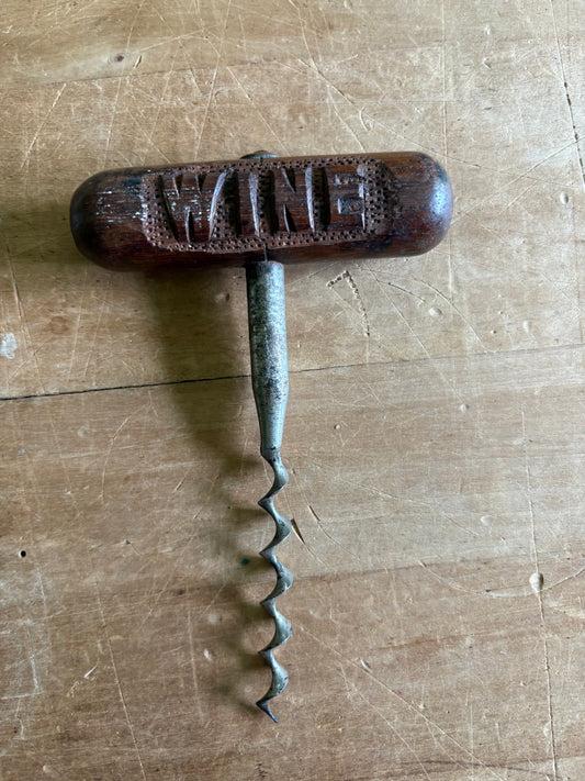 Antique wooden carved wine corkscrew