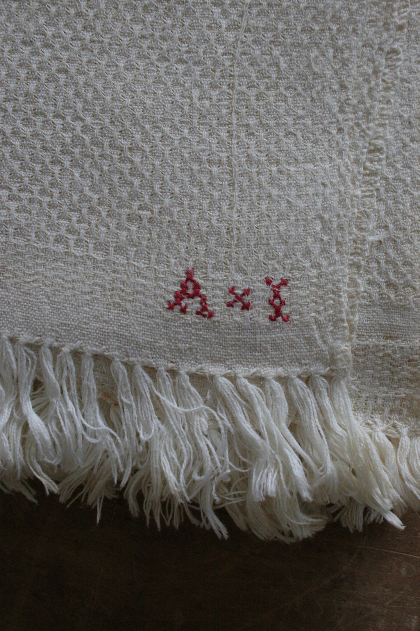 Antique French red monogram tea towels