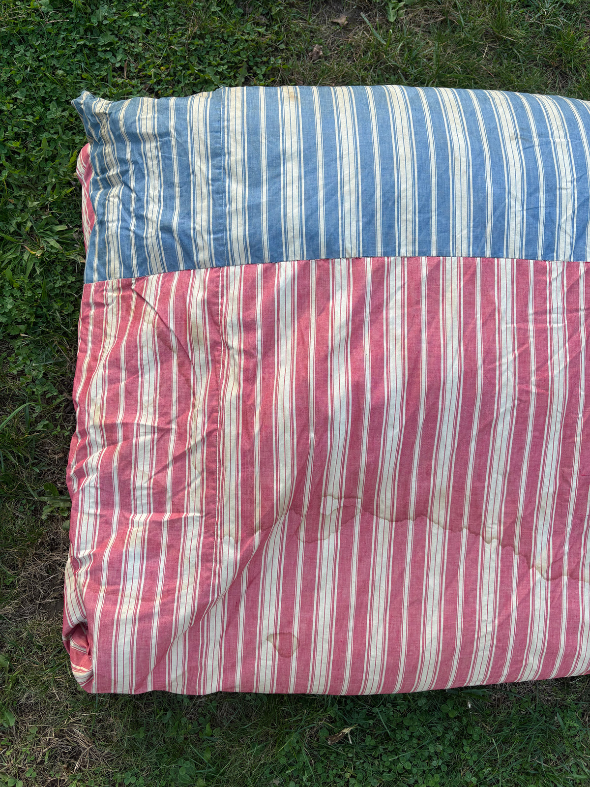 Vintage ticking stripe feather mattress