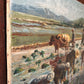 Antique oil painting on canvas | workers in field with cattle