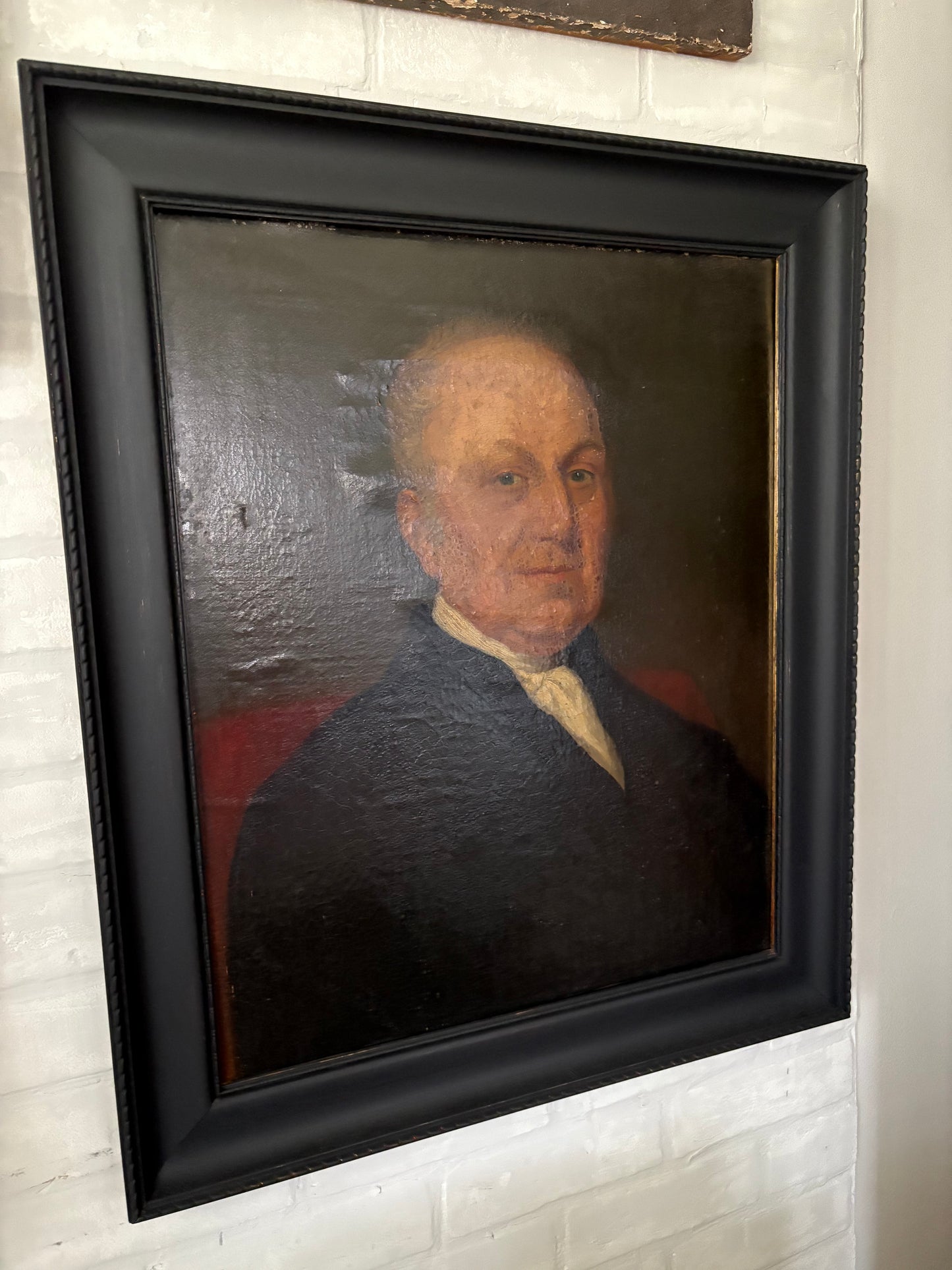 Antique large portrait painting of gentleman on canvas in frame