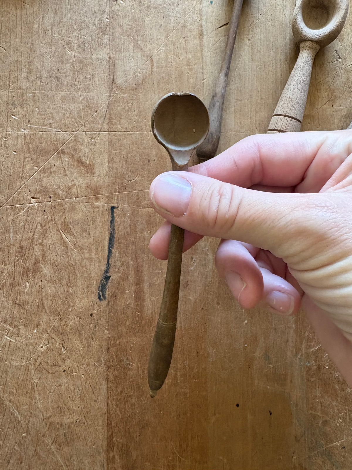 Antique primitive chunky wooden salt spoon