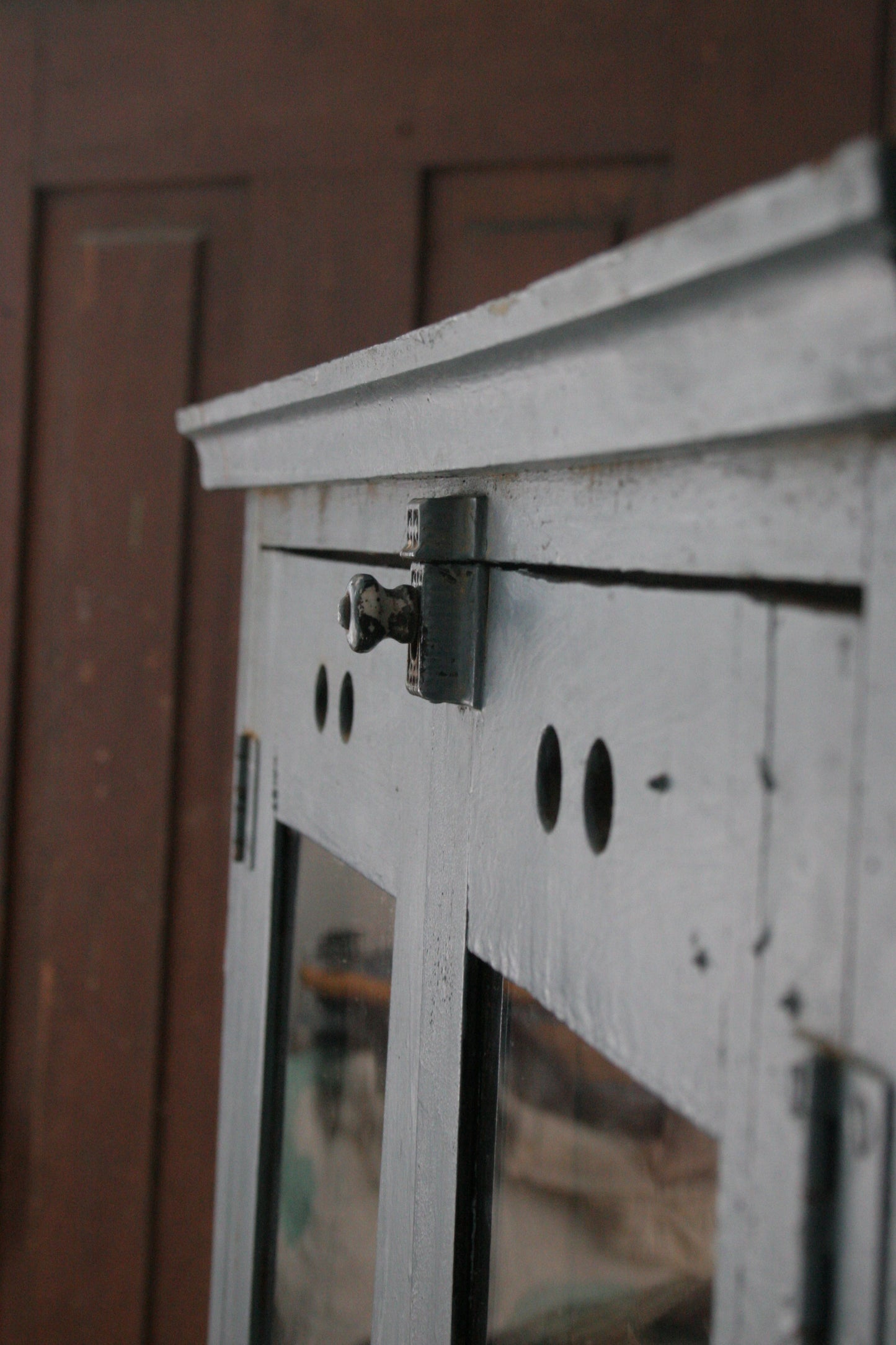 Antique blue paint pie cabinet for general store display | primitive