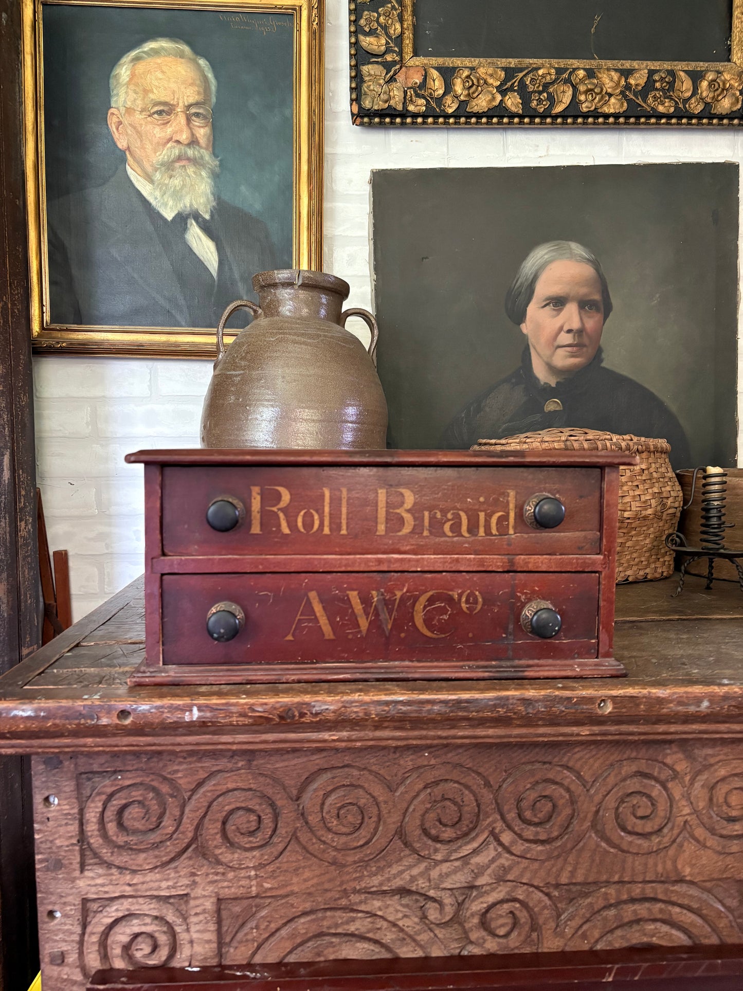 Antique A.W. Co “Roll Braid” Victorian spool drawer cabinet