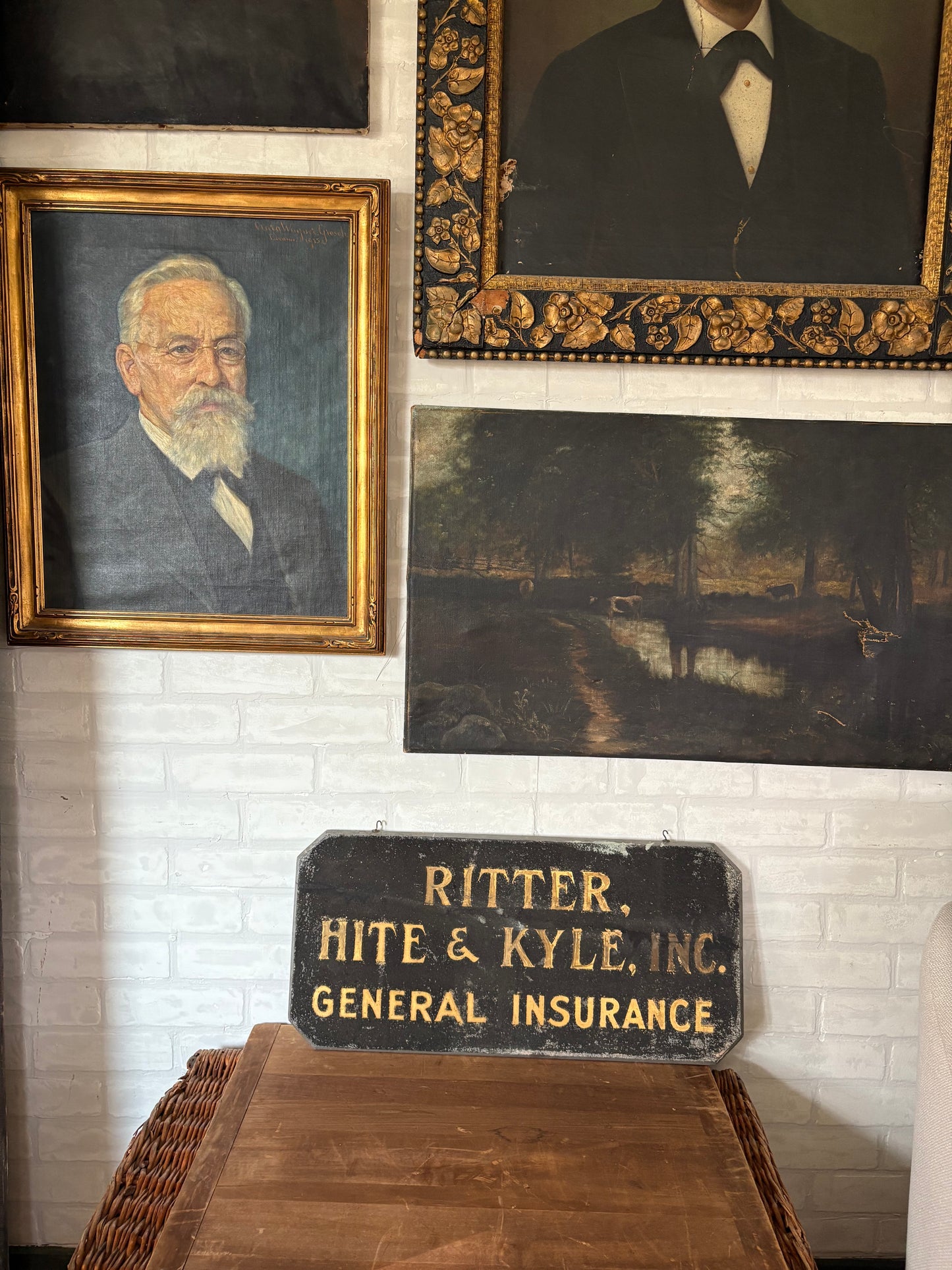 Vintage Blair Sign Co Double Side Hanger Insurance Sign Ritter Hite Kyle | gilded lettering