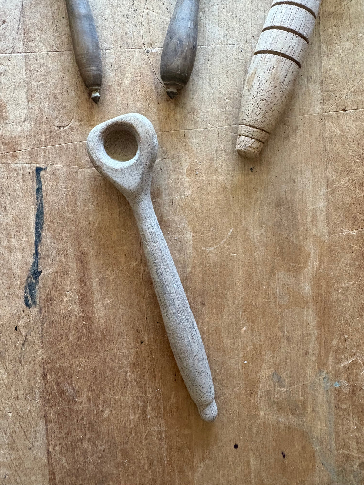 Antique primitive chunky wooden salt spoon