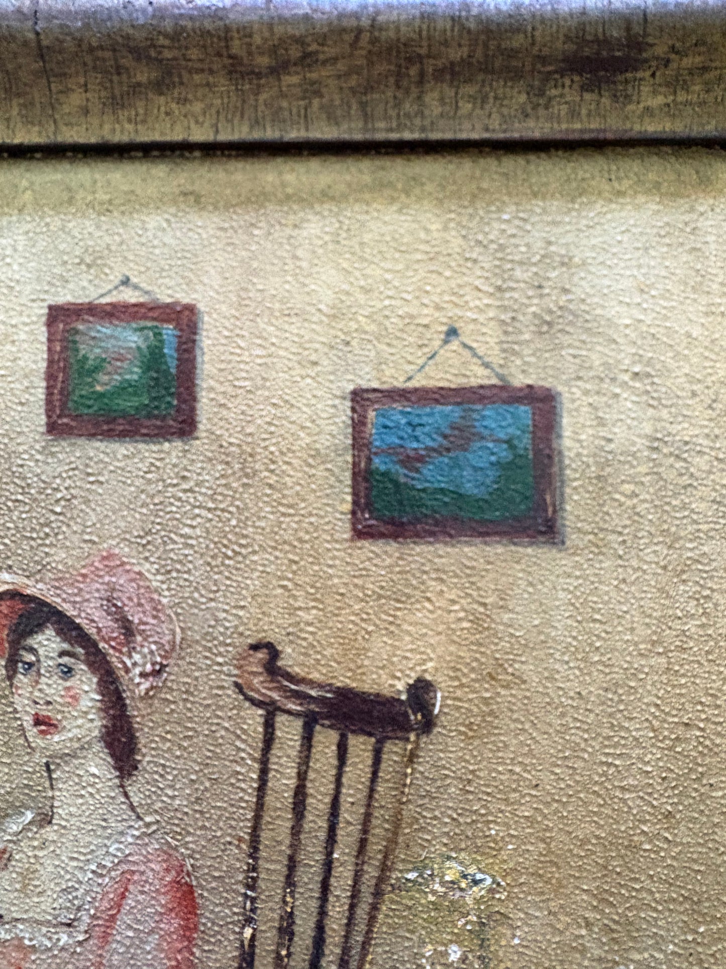 Antique painting of woman in pink dress