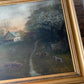 Antique large landscape oil painting on canvas| dog & sheep in pasture