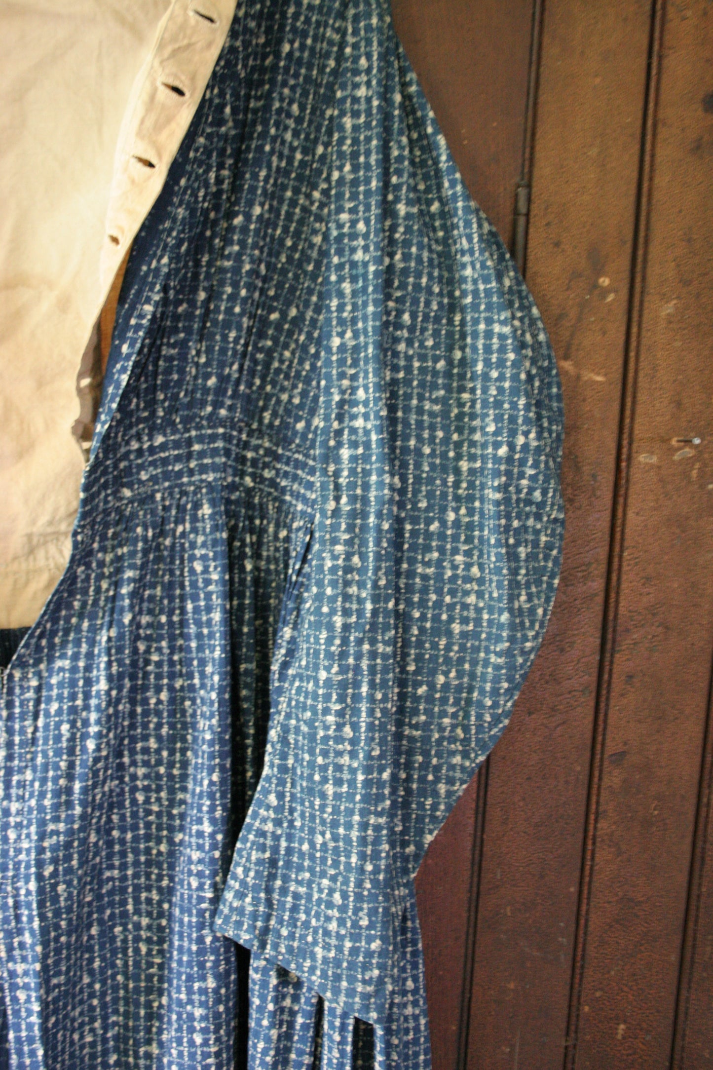 Antique victorian calico blue house dress