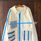 Vintage French chore coat reworked with French ticking stripe fabric