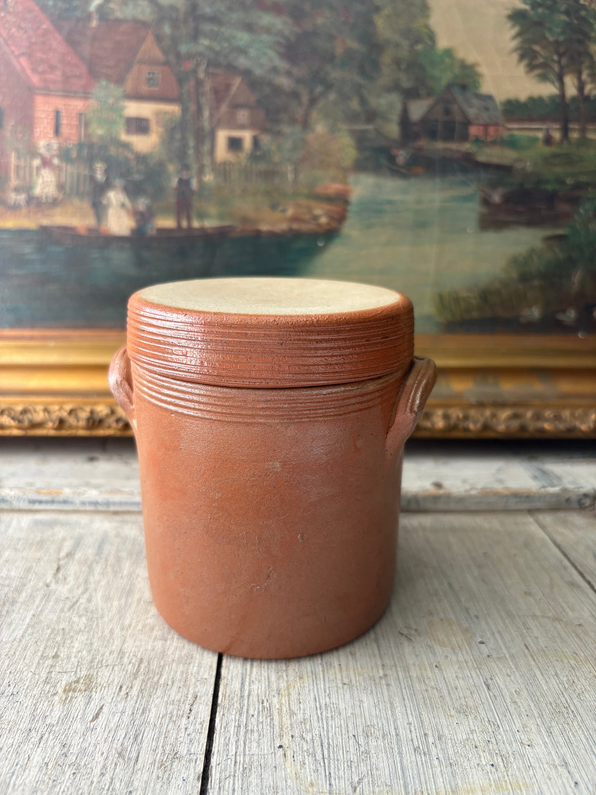 Vintage French Stoneware Confit Pot Salt Pot