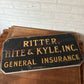 Vintage Blair Sign Co Double Side Hanger Insurance Sign Ritter Hite Kyle | gilded lettering