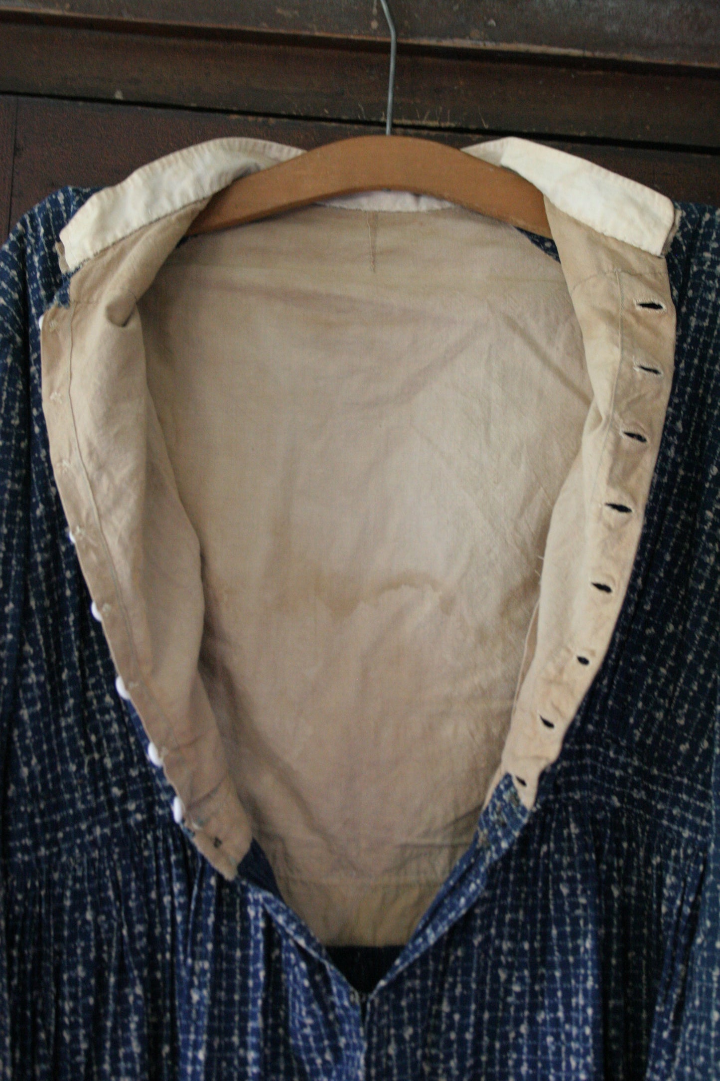 Antique victorian calico blue house dress