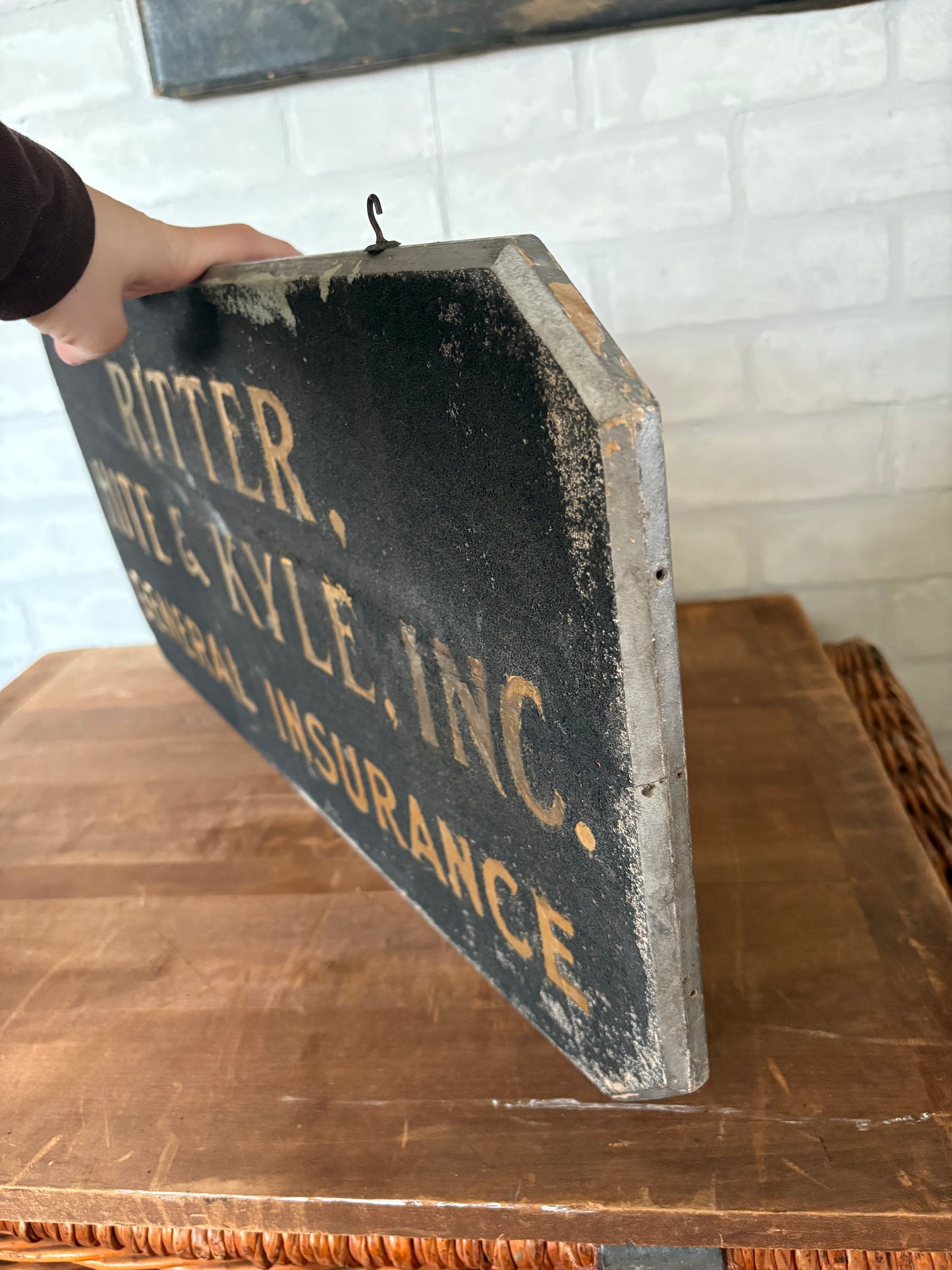 Vintage Blair Sign Co Double Side Hanger Insurance Sign Ritter Hite Kyle | gilded lettering