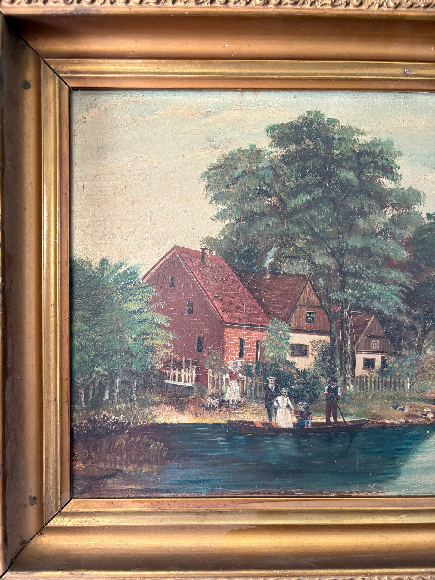 Antique oil painting on canvas | landscape cottage