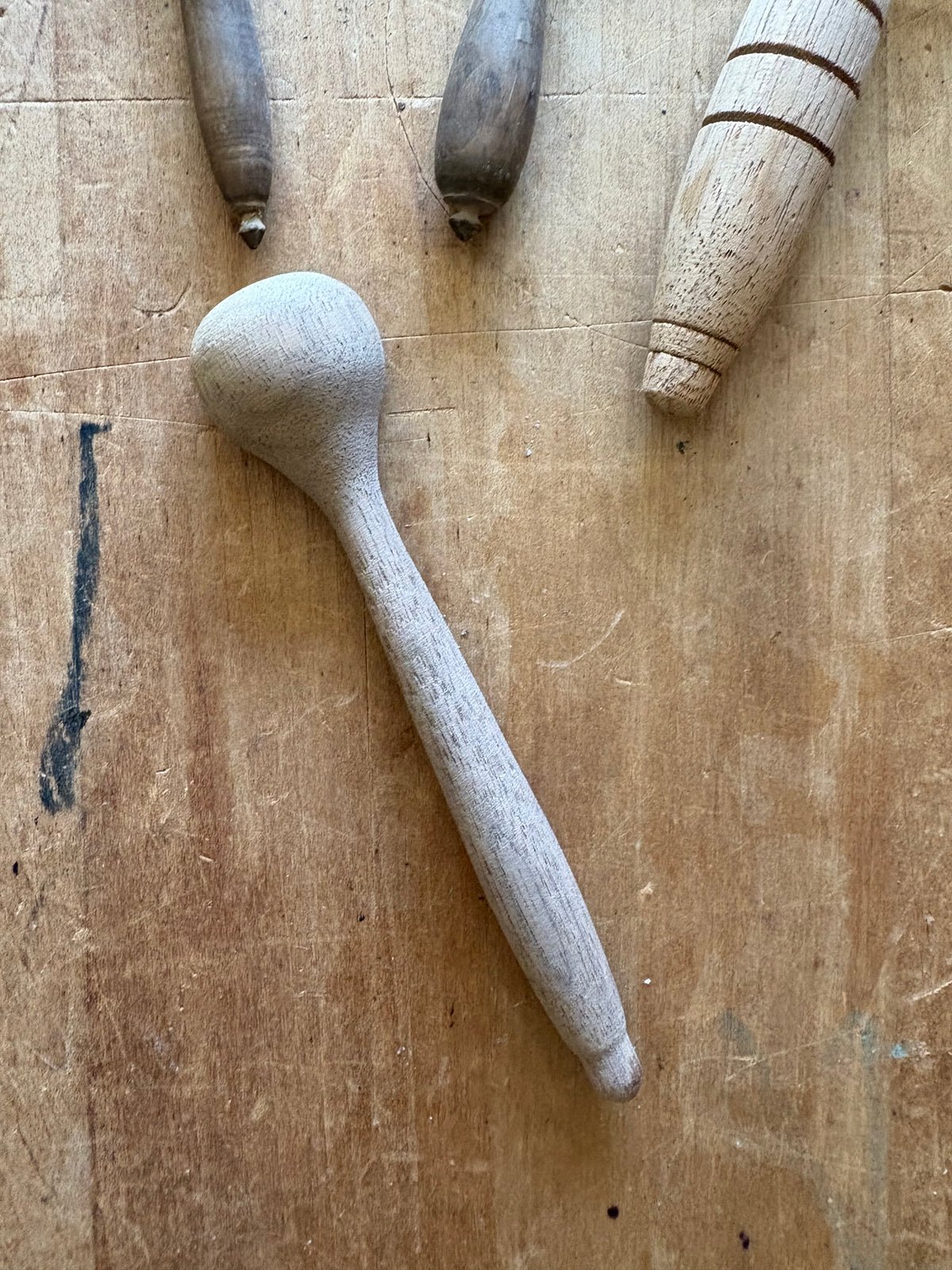 Antique primitive chunky wooden salt spoon