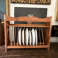 Vintage wooden wall plate rack with scallop detail