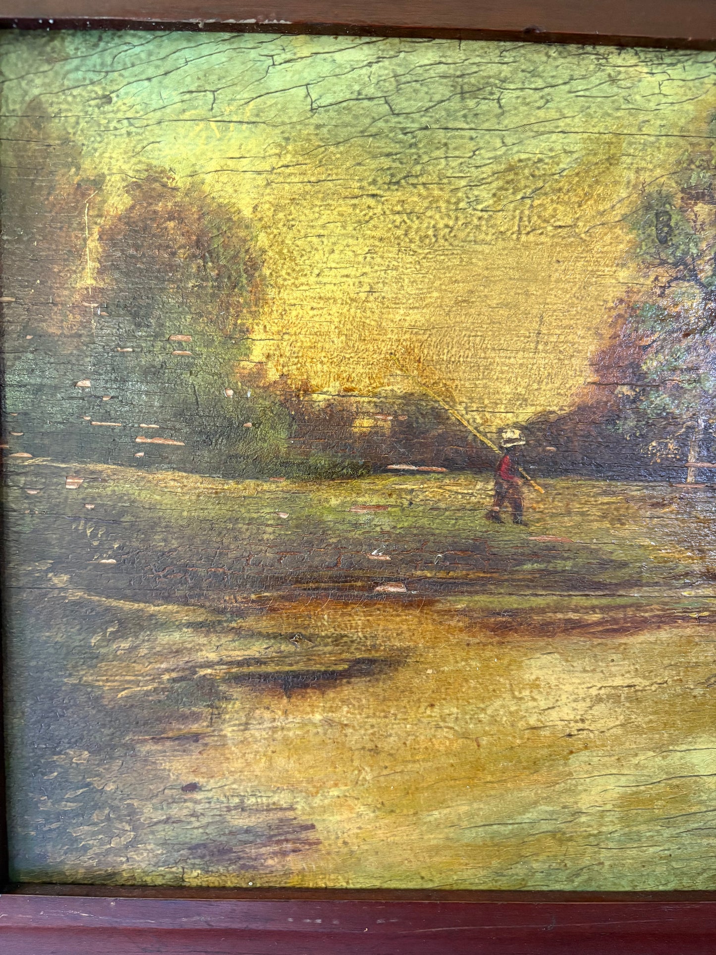 Antique oil painting on board landscape framed & signed