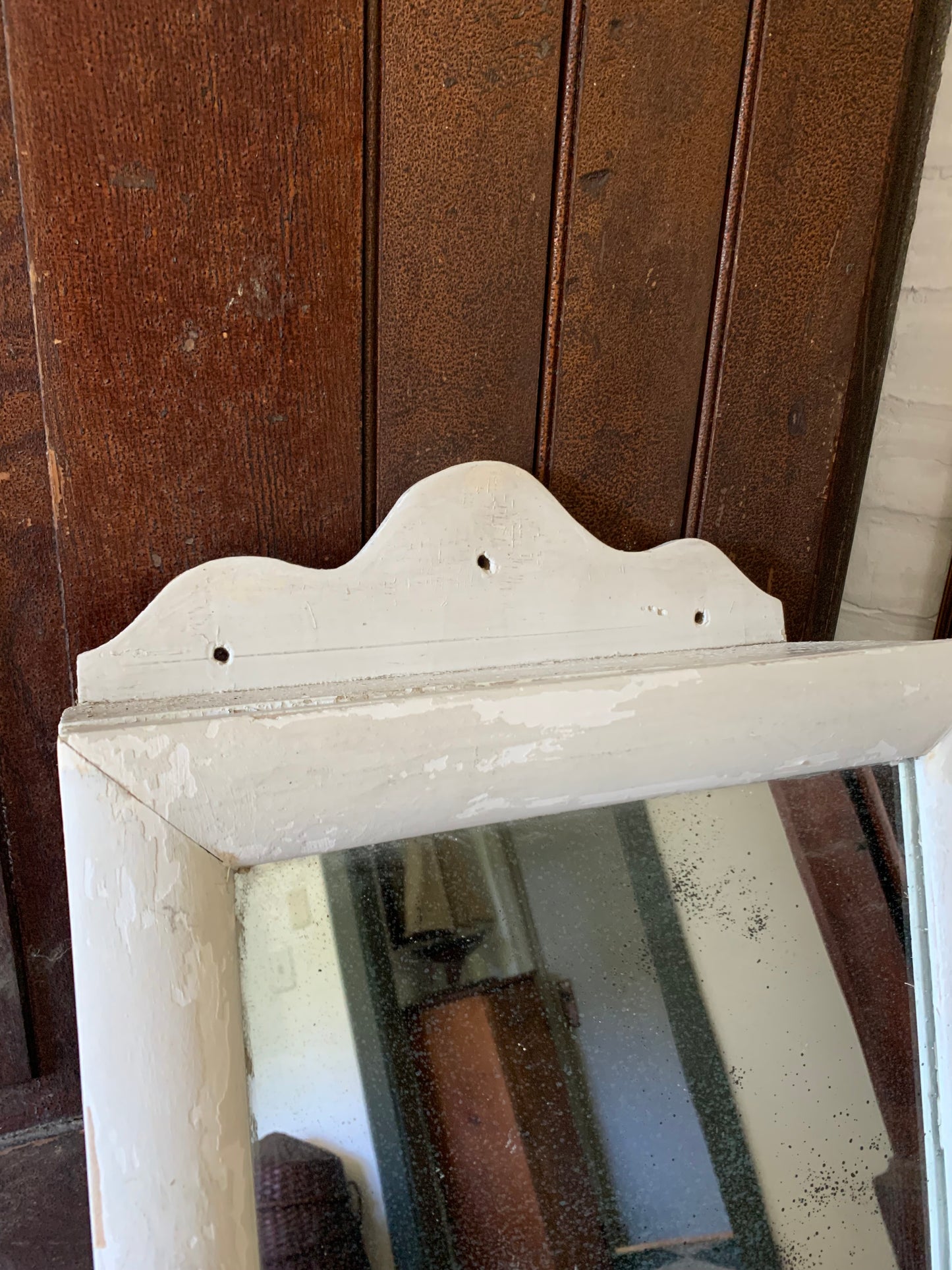 Antique small scalloped mirrored cabinet