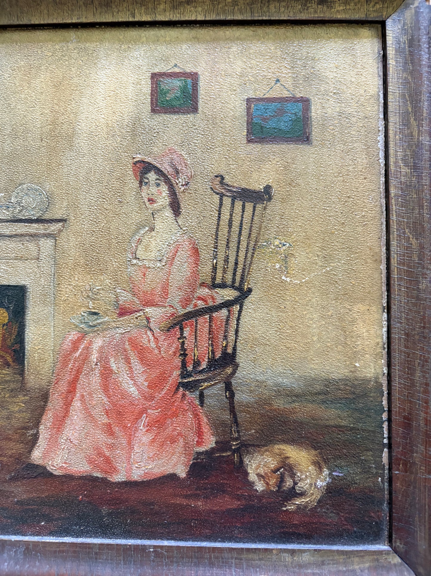 Antique painting of woman in pink dress