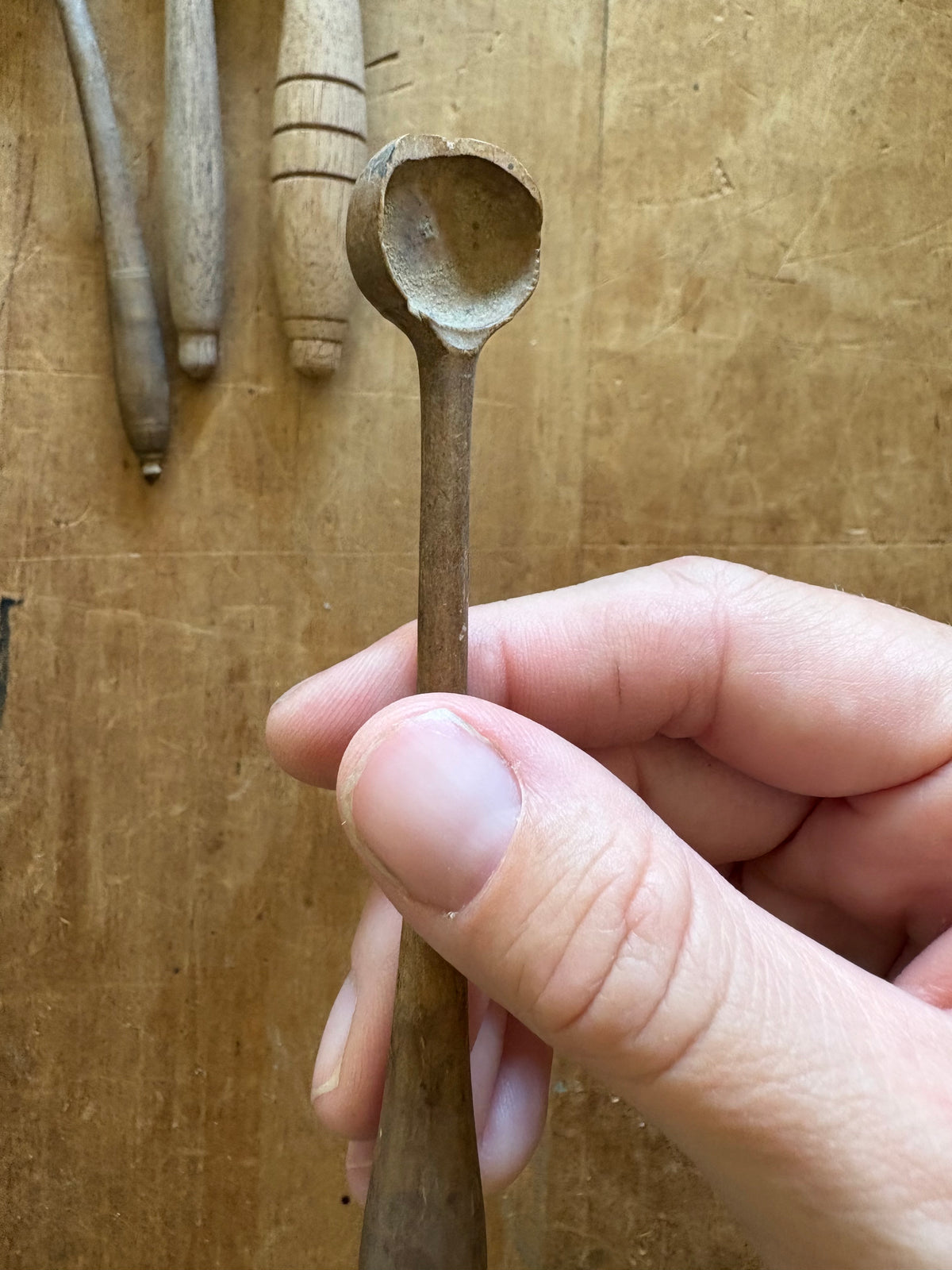 Antique primitive wooden salt spoon