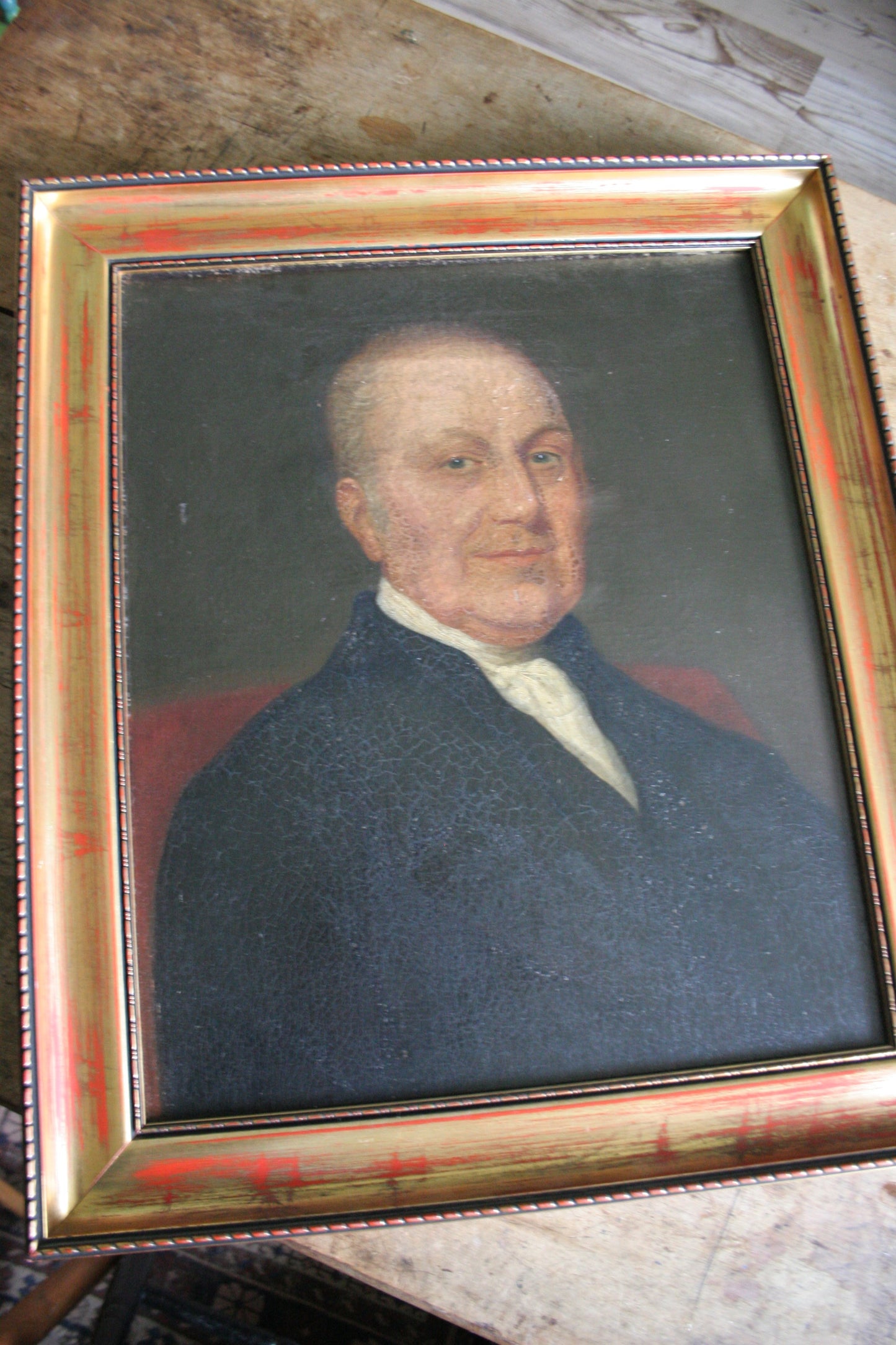 Antique large portrait painting of gentleman on canvas in frame