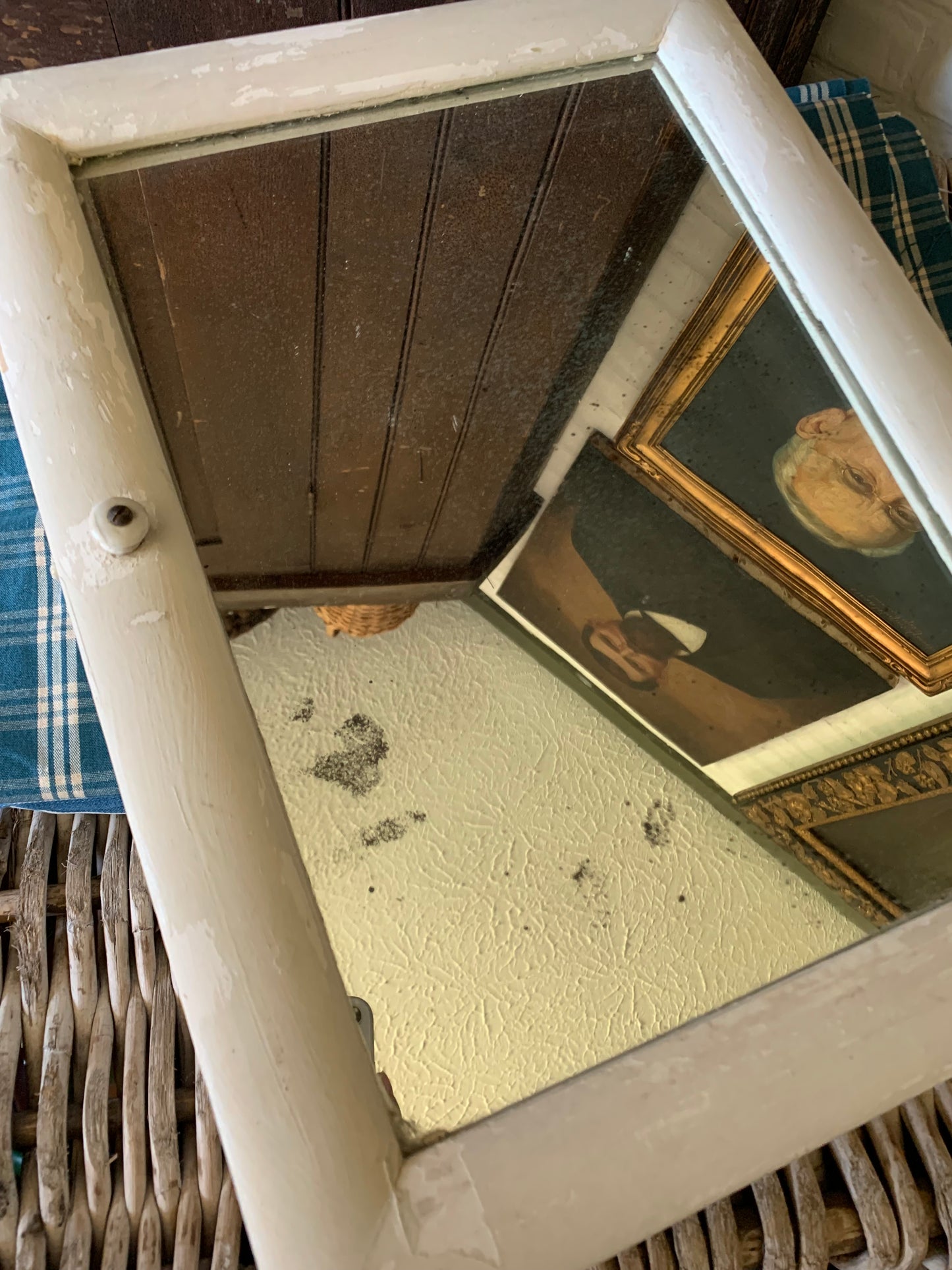 Antique small scalloped mirrored cabinet