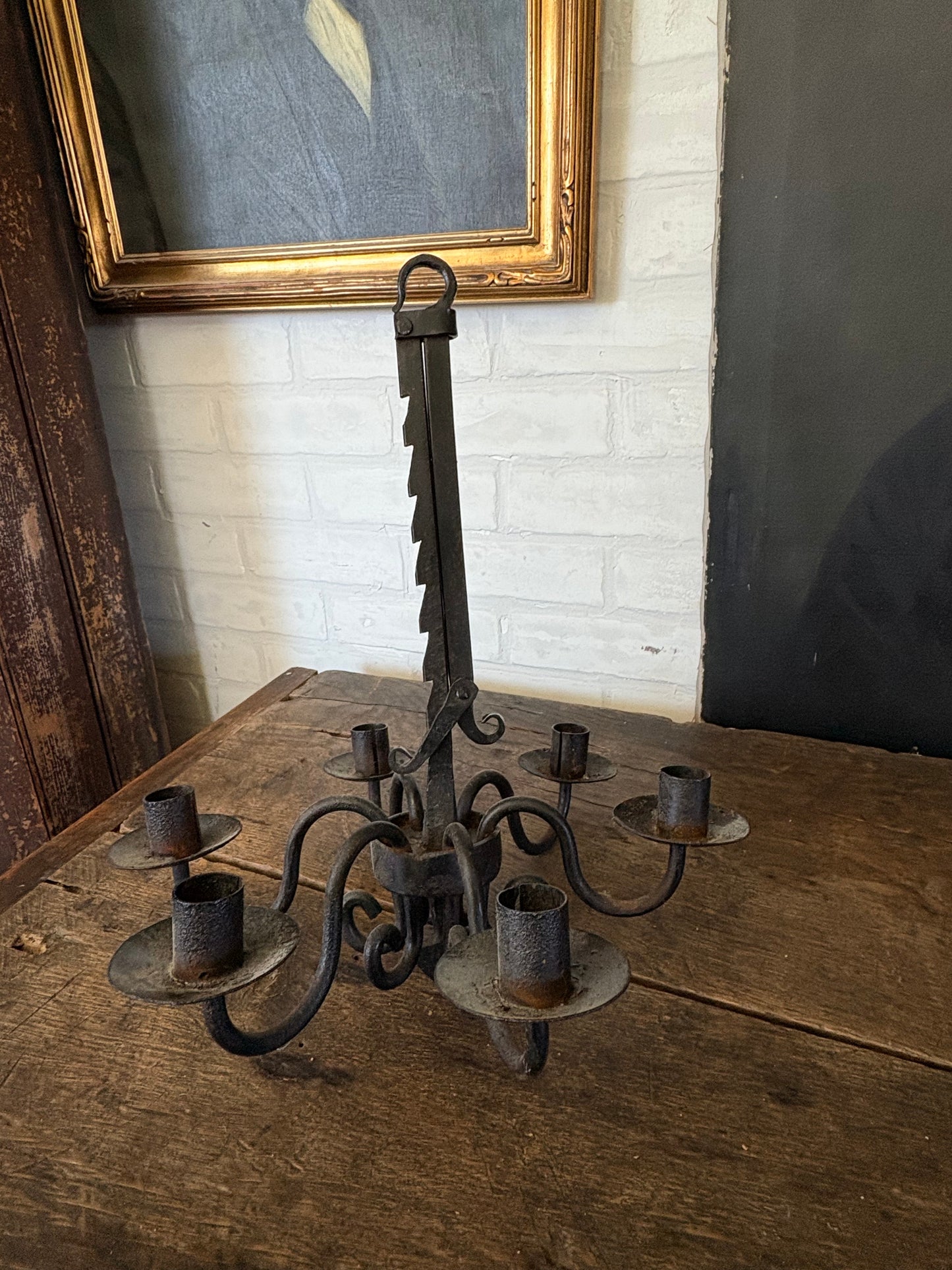 Antique wrought iron candle chandelier