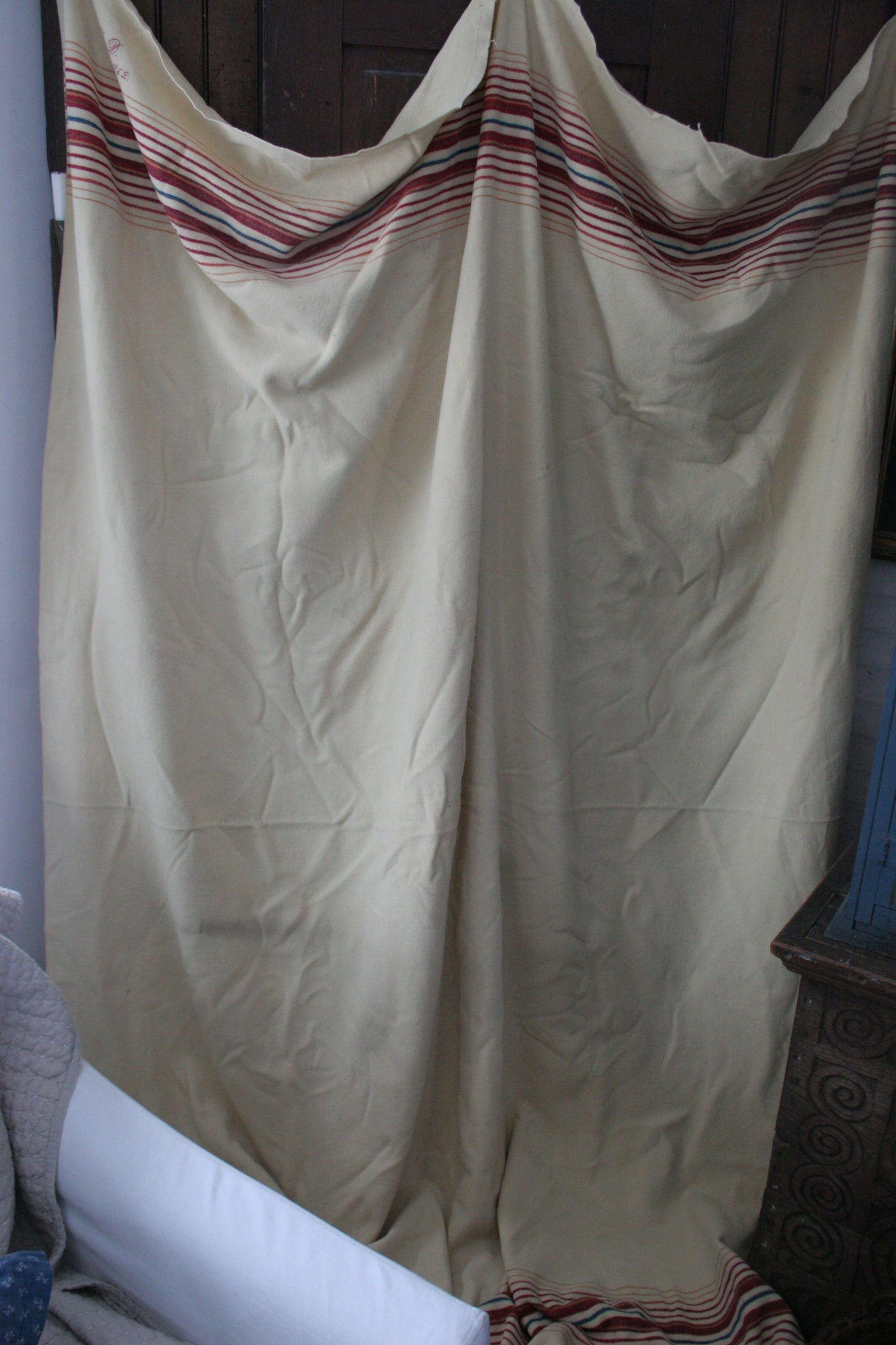 Antique dated 1852 French wool blanket