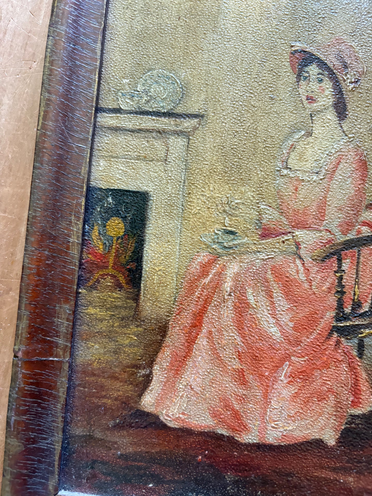 Antique painting of woman in pink dress