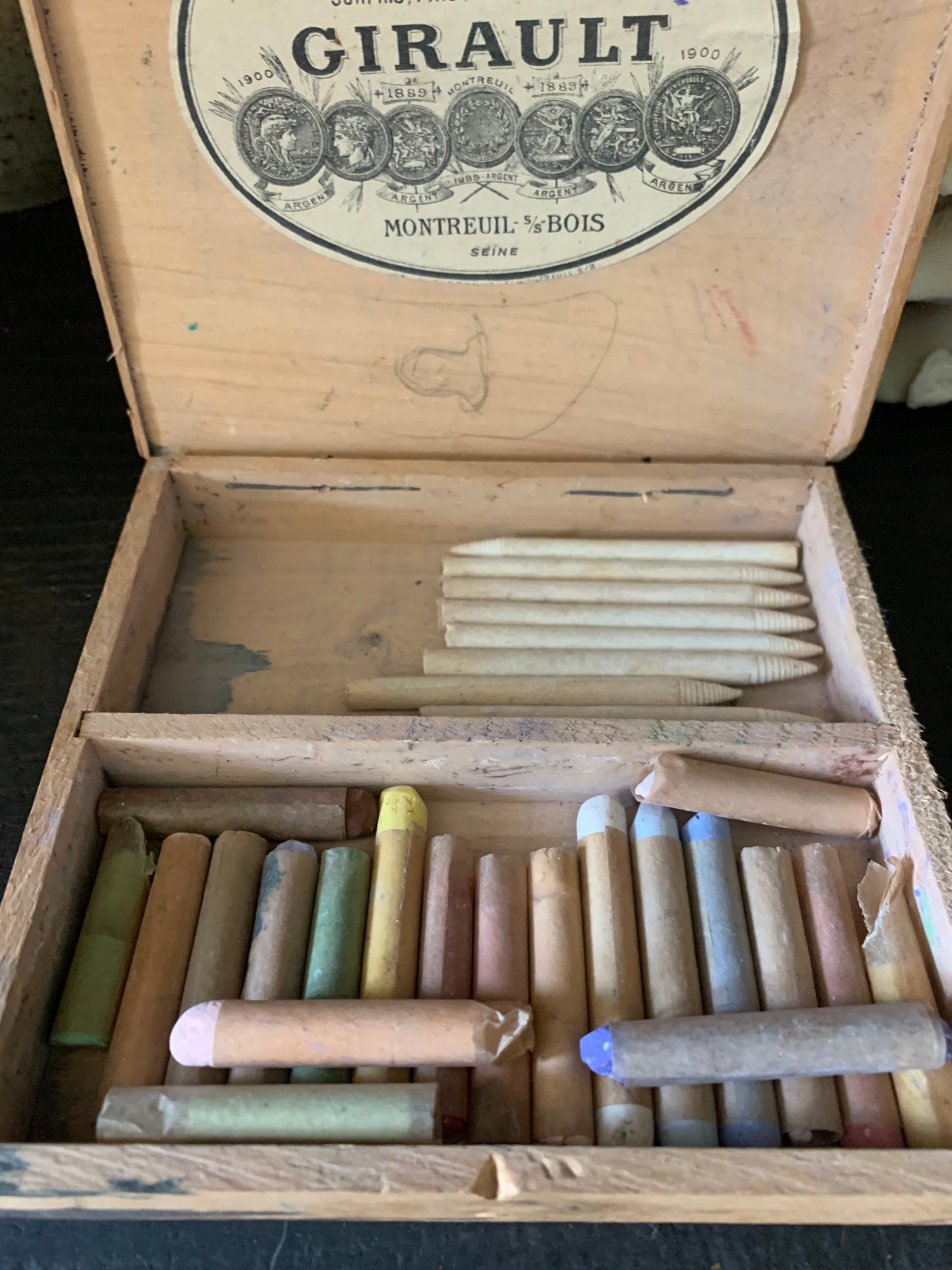 Antique French pastels in box