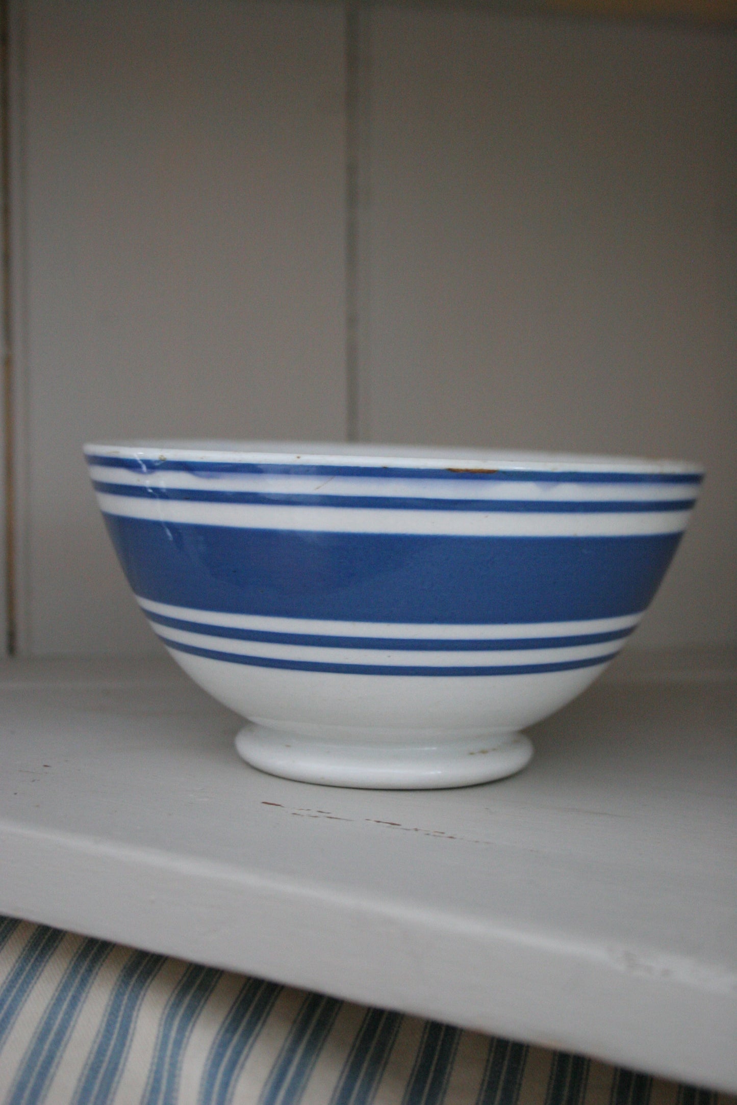 Antique blue stripe footed bowl