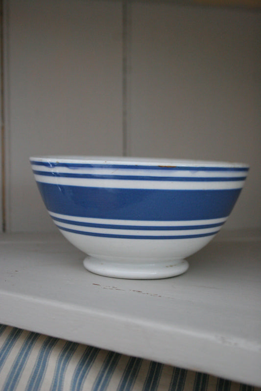 Antique blue stripe footed bowl