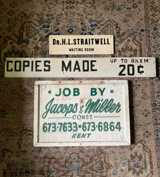 Vintage “copies made” wooden sign with hooks | double sided