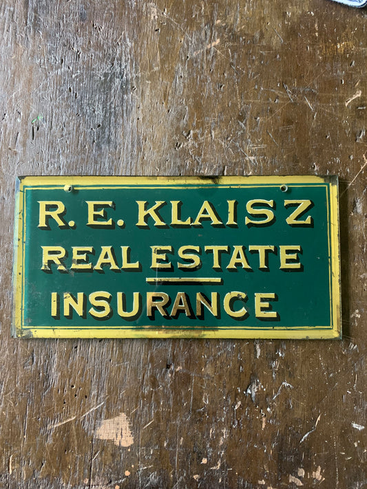 Antique painted glass trade sign| green & gilt