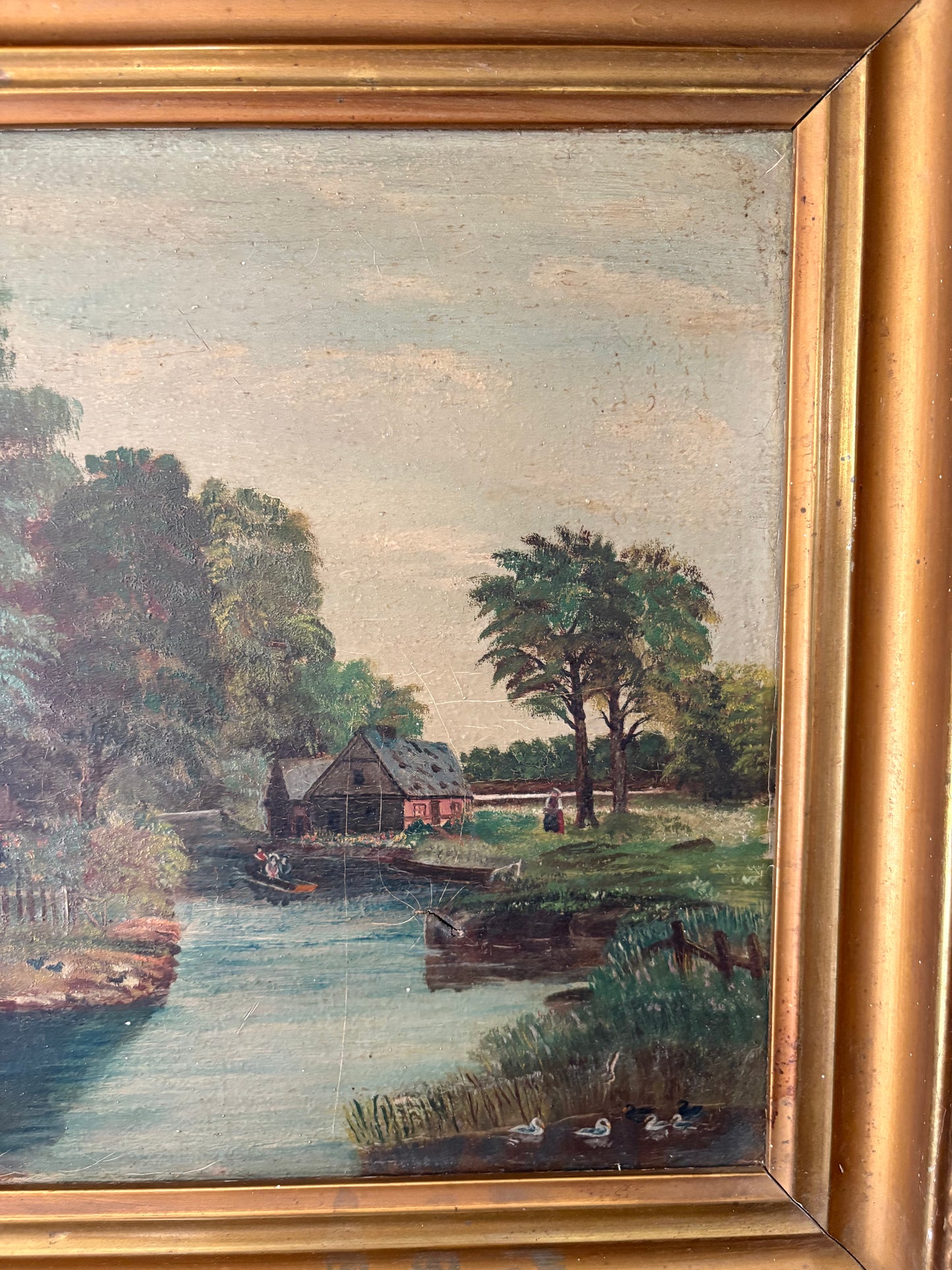 Antique oil painting on canvas | landscape cottage