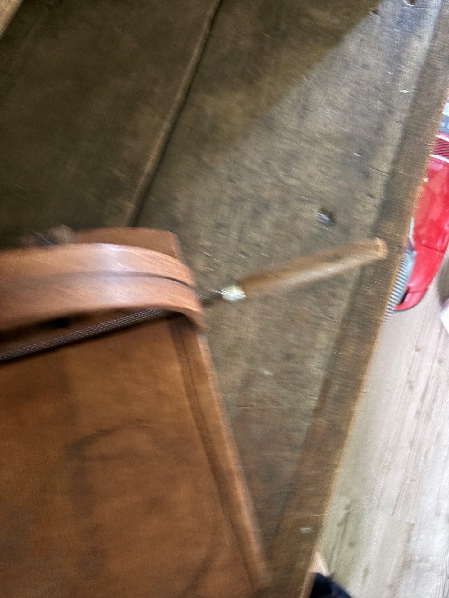 Antique wooden bread slicer with bread knife