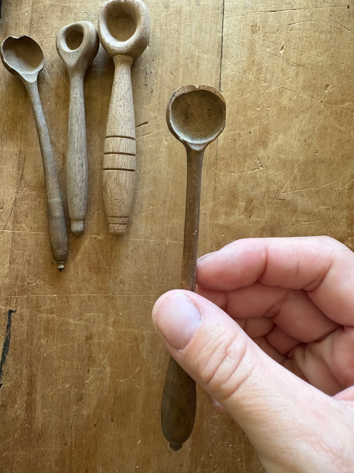 Antique primitive wooden salt spoon