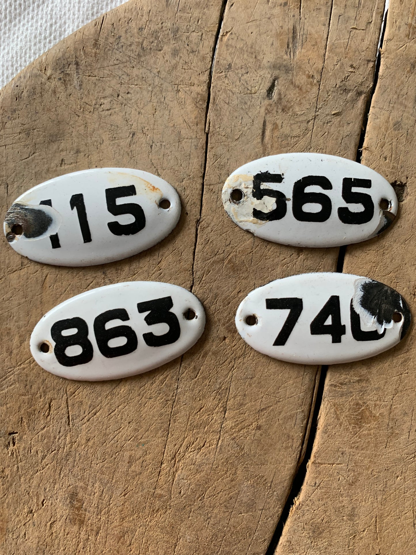 Vintage French enamel number tags