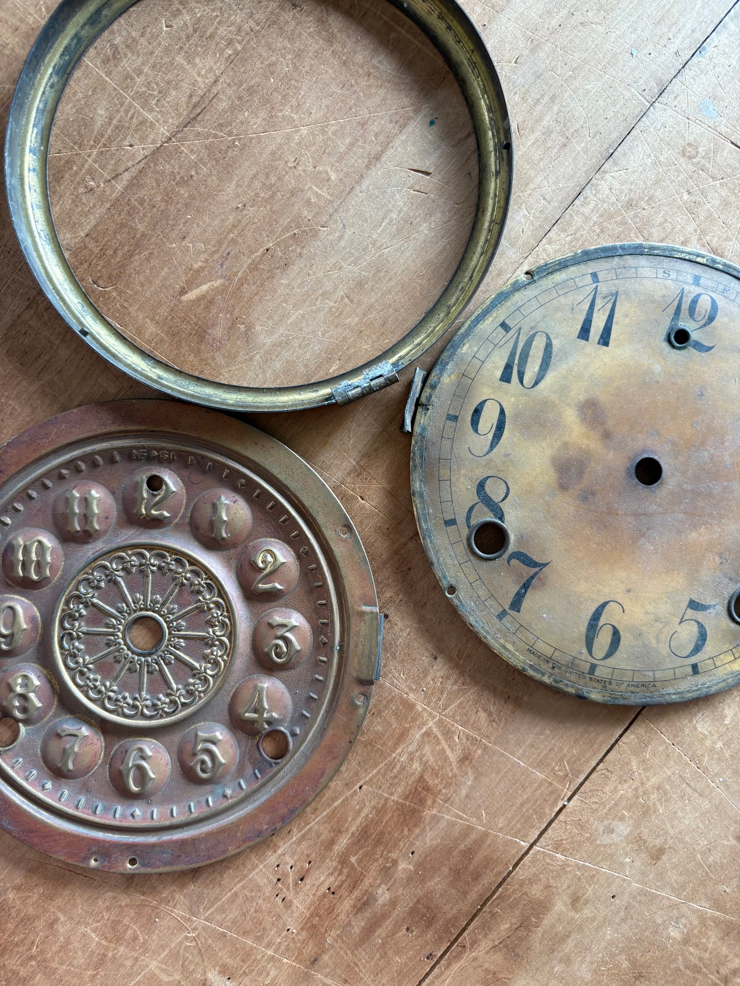 Vintage metal clock face set of two