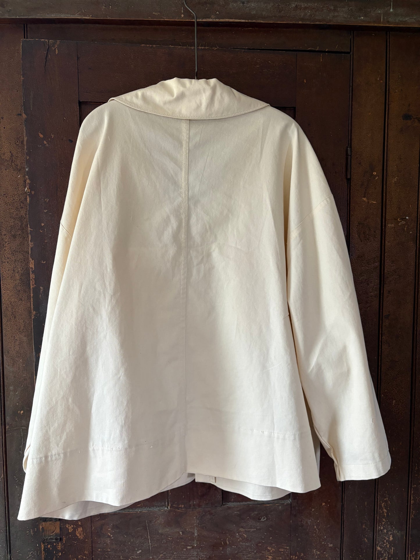 Vintage French chore coat reworked with French ticking stripe fabric