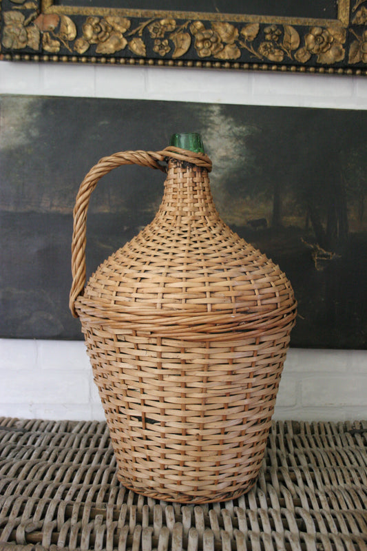 Antique large French wicker wine demijohn jug