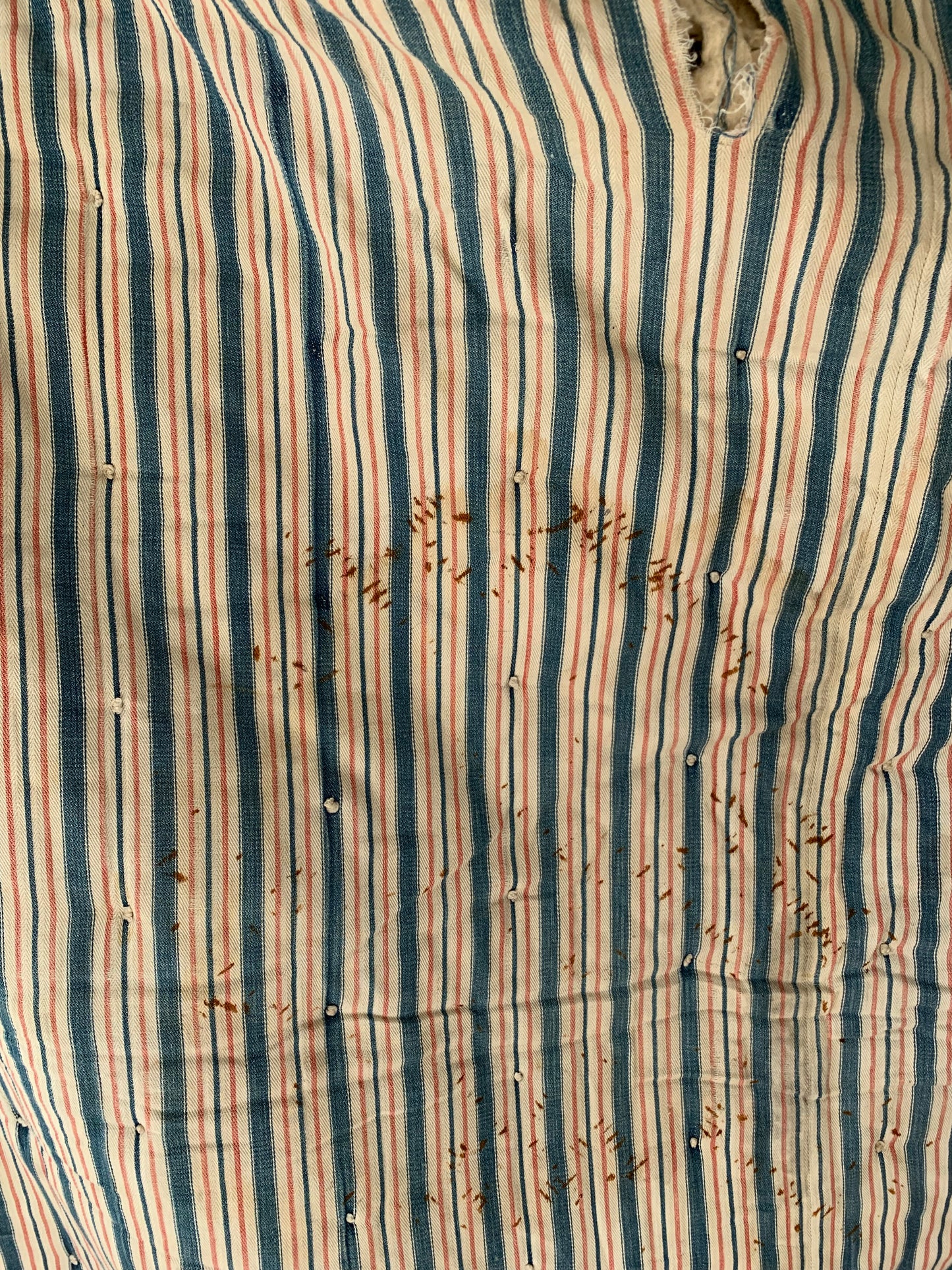 Rare Antique red & blue ticking mattress | wool filled