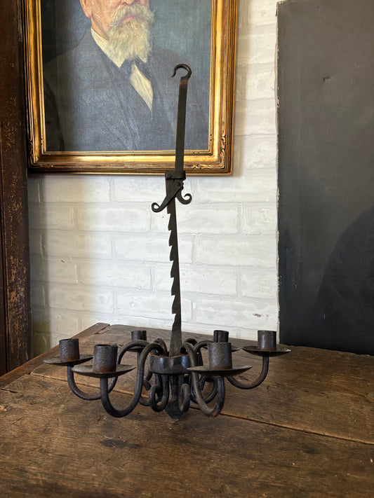 Antique wrought iron candle chandelier